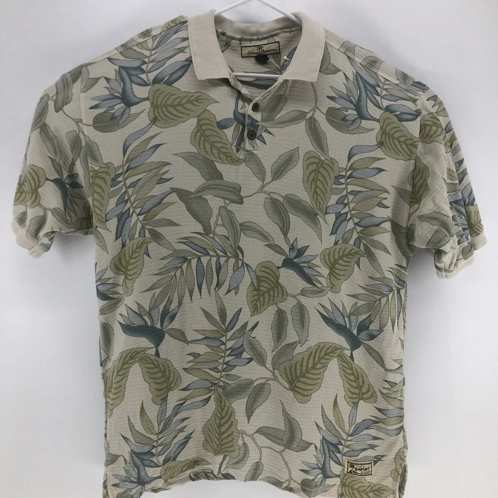 Tommy Bahama Silk Blend Polo Shirt Floral Tropical Print Resort Wear XL